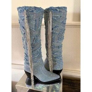 Azalea Wang Domingo Western Boot Women Size 6,7  Color Denim -NIB